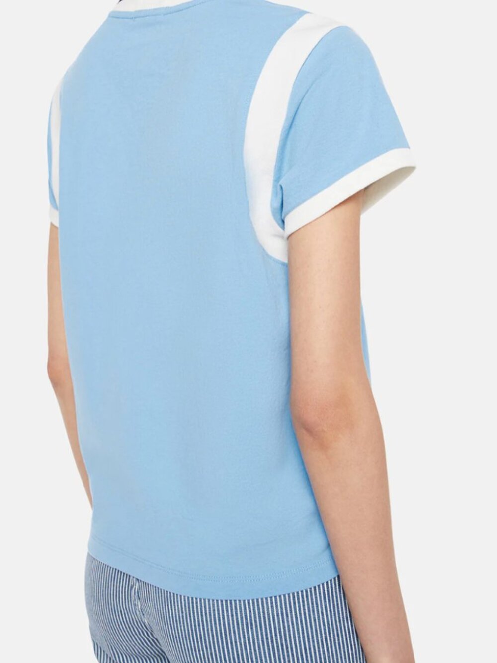 NWT MOTHER The Boxy GoodieInset Tee -Mother Script- L- Baby Blue/Red/White - Picture 3 of 12